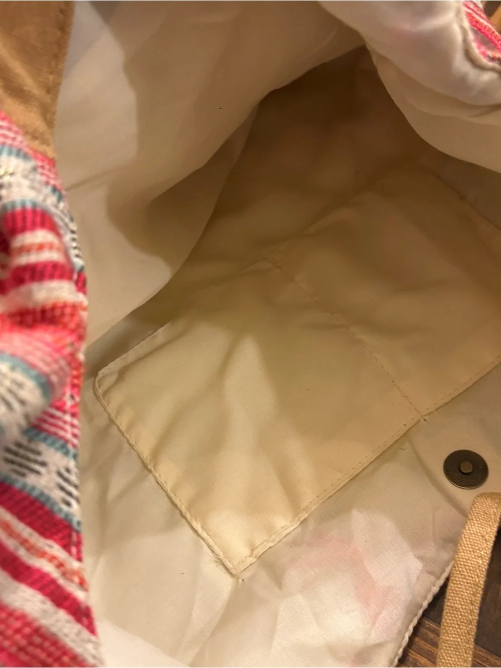Striped Pink Canvas Shoulder Bag with Tan Accents